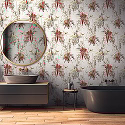Galerie Wallcoverings Product Code: BW51028 - Blooming Wild Wallpaper Collection Galerie Wallcoverings Product Code BW51028 - Blooming Wild Wallpaper Collection - Cream Red White Colours - Exotic Parrot Motif Design