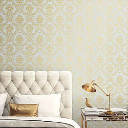 Galerie Wallcoverings Product Code: CI38218 - Classic Silks 4 Wallpaper Collection Galerie Wallcoverings Product Code CI38218 - Classic Silks 4 Wallpaper Collection - Blue, Metallic Gold Colours - Classic Damask Design