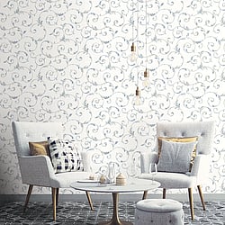 Galerie Wallcoverings Product Code: CI38237 - Classic Silks 4 Wallpaper Collection Galerie Wallcoverings Product Code CI38237 - Classic Silks 4 Wallpaper Collection - Off-White Navy Metallic Gold Colours - Scroll Design