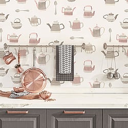 Galerie Wallcoverings Product Code: CK36633 - Kitchen Style 3 Wallpaper Collection Galerie Wallcoverings Product Code CK36633 - Kitchen Style 3 Wallpaper Collection - Pink Grey Beige Colours - Teapot Motif Design
