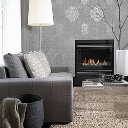 Galerie Wallcoverings Product Code: CM2483 - Lustre Wallpaper Collection Galerie Wallcoverings Product Code CM2483 - Lustre Wallpaper Collection - Silver Grey Colours - Damask Design