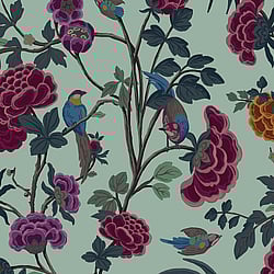 Galerie Wallcoverings Product Code: DA23242 - Luxe Wallpaper Collection Galerie Wallcoverings Product Code DA23242 - Luxe Wallpaper Collection - Light Green Purple Colours - Blooms and Birds Design