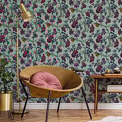 Galerie Wallcoverings Product Code: DA23242 - Luxe Wallpaper Collection Galerie Wallcoverings Product Code DA23242 - Luxe Wallpaper Collection - Light Green Purple Colours - Blooms and Birds Design