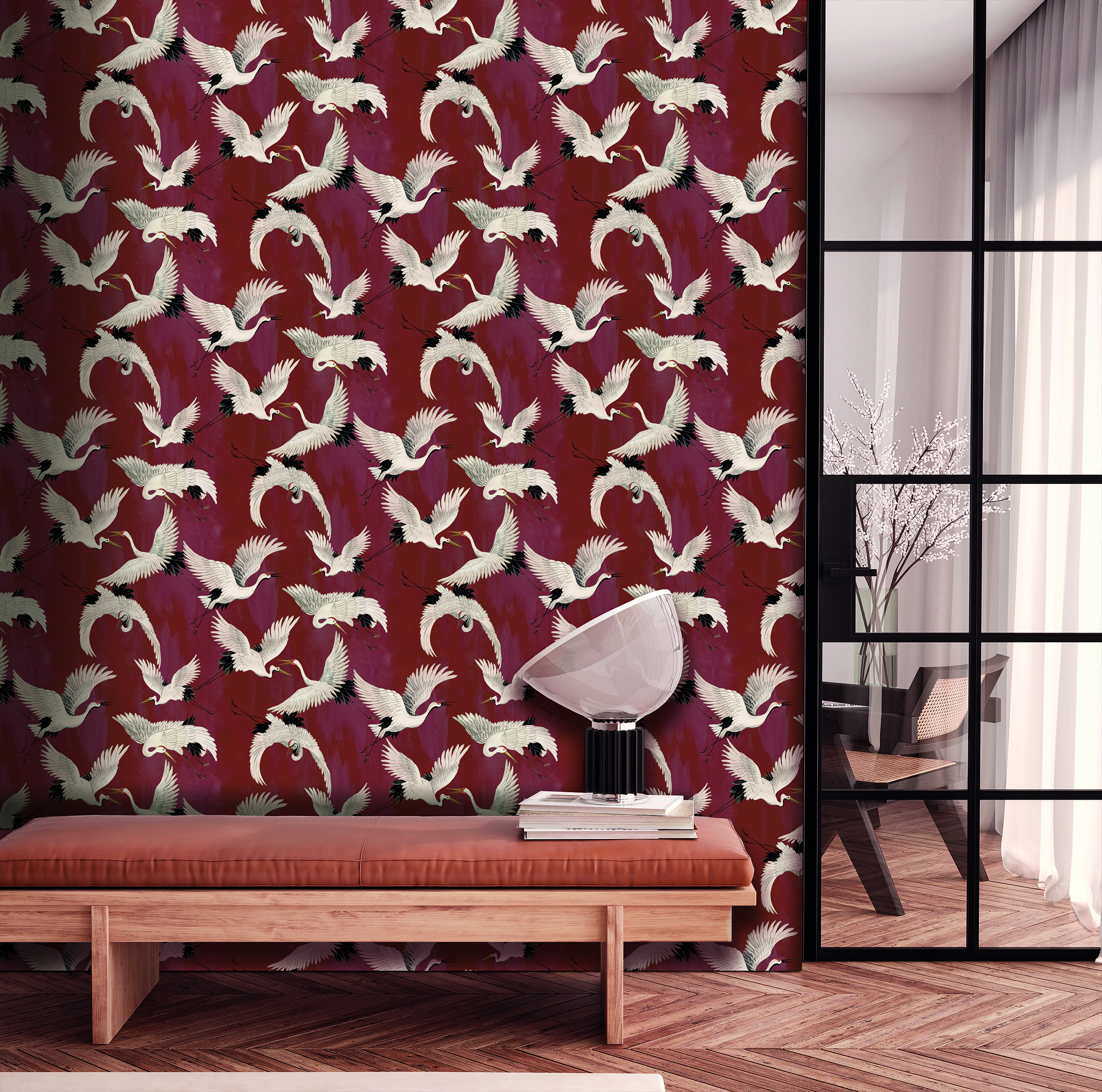 Galerie Wallcoverings Product Code: DW2021 - Designer Walls Wallpaper Collection Galerie Wallcoverings Product Code DW2021 - Designer Walls Wallpaper Collection - Burgundy Colours - Cranes Design