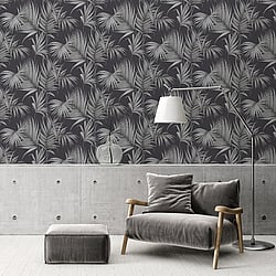 Galerie Wallcoverings Product Code: ES31134 - Escape Wallpaper Collection Galerie Wallcoverings Product Code ES31134 - Escape Wallpaper Collection - Green, Grey, Black Colours - Palm Leaves Design