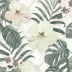 Galerie Wallcoverings Product Code: ES31143 - Escape Wallpaper Collection Galerie Wallcoverings Product Code ES31143 - Escape Wallpaper Collection - White, Green, Pink, Grey Colours - Tropical Hibiscus Design