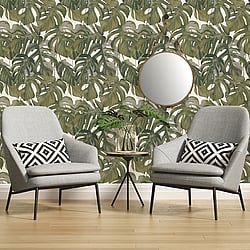 Galerie Wallcoverings Product Code: ES31145 - Escape Wallpaper Collection Galerie Wallcoverings Product Code ES31145 - Escape Wallpaper Collection - White, Brown, Green Colours - Leaf Trail Design