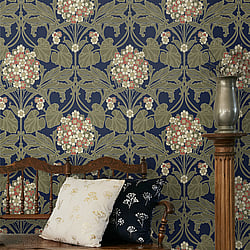 Galerie Wallcoverings Product Code: ET12102 - Arts and Crafts Wallpaper Collection Galerie Wallcoverings Product Code ET12102 - Arts and Crafts Wallpaper Collection - Nave Olive White Red Colours - Floral Hydrangea Design