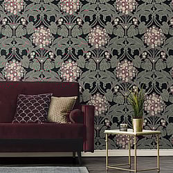 Galerie Wallcoverings Product Code: ET12110 - Arts and Crafts Wallpaper Collection Galerie Wallcoverings Product Code ET12110 - Arts and Crafts Wallpaper Collection - Olive Pink Beige White Black Colours - Floral Hydrangea Design