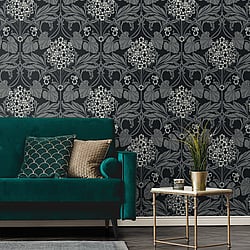 Galerie Wallcoverings Product Code: ET12120 - Arts and Crafts Wallpaper Collection Galerie Wallcoverings Product Code ET12120 - Arts and Crafts Wallpaper Collection - Black Grey White Colours - Floral Hydrangea Design