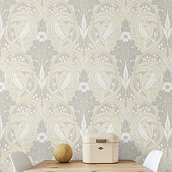 Galerie Wallcoverings Product Code: ET12205 - Arts and Crafts Wallpaper Collection Galerie Wallcoverings Product Code ET12205 - Arts and Crafts Wallpaper Collection - Beige Cream Grey Colours - Bird Scroll Design