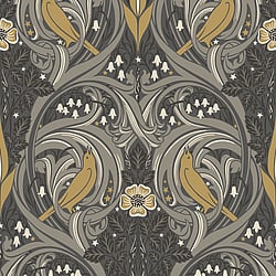 Galerie Wallcoverings Product Code: ET12208 - Arts and Crafts Wallpaper Collection Galerie Wallcoverings Product Code ET12208 - Arts and Crafts Wallpaper Collection - Charcoal Grey Yellow Colours - Bird Scroll Design