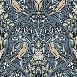 Galerie Wallcoverings Product Code: ET12212 - Arts and Crafts Wallpaper Collection Galerie Wallcoverings Product Code ET12212 - Arts and Crafts Wallpaper Collection - Blue Olive Beige Colours - Bird Scroll Design