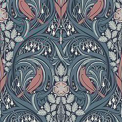 Galerie Wallcoverings Product Code: ET12222 - Arts and Crafts Wallpaper Collection Galerie Wallcoverings Product Code ET12222 - Arts and Crafts Wallpaper Collection - Blue Coral Colours - Bird Scroll Design