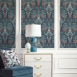 Galerie Wallcoverings Product Code: ET12222 - Arts and Crafts Wallpaper Collection Galerie Wallcoverings Product Code ET12222 - Arts and Crafts Wallpaper Collection - Blue Coral Colours - Bird Scroll Design