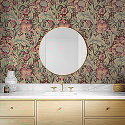 Galerie Wallcoverings Product Code: ET12301 - Arts and Crafts Wallpaper Collection Galerie Wallcoverings Product Code ET12301 - Arts and Crafts Wallpaper Collection - Deep Red Olive Blue Colours - Acanthus Garden Design