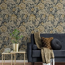 Galerie Wallcoverings Product Code: ET12308 - Arts and Crafts Wallpaper Collection Galerie Wallcoverings Product Code ET12308 - Arts and Crafts Wallpaper Collection - Midnight Blue Beige Colours - Acanthus Garden Design