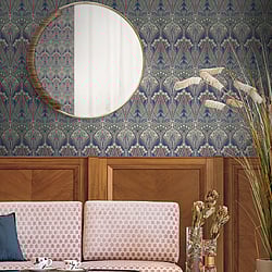Galerie Wallcoverings Product Code: ET12412 - Arts and Crafts Wallpaper Collection Galerie Wallcoverings Product Code ET12412 - Arts and Crafts Wallpaper Collection - Green Blue Red Colours - Dragonfly Damask Design