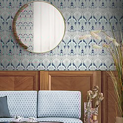 Galerie Wallcoverings Product Code: ET12414 - Arts and Crafts Wallpaper Collection Galerie Wallcoverings Product Code ET12414 - Arts and Crafts Wallpaper Collection - Aegean Blue & Dewdrop Colours - Dragonfly Damask Design