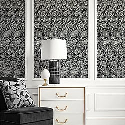 Galerie Wallcoverings Product Code: ET12500 - Arts and Crafts Wallpaper Collection Galerie Wallcoverings Product Code ET12500 - Arts and Crafts Wallpaper Collection - Black White Colours - Tonal Floral Trail Design