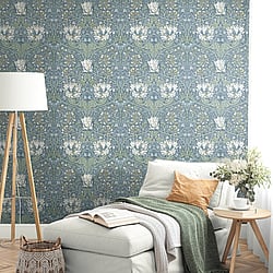 Galerie Wallcoverings Product Code: ET12602 - Arts and Crafts Wallpaper Collection Galerie Wallcoverings Product Code ET12602 - Arts and Crafts Wallpaper Collection - Blue Sage Cream Colours - Ogee Flora Design