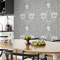 Galerie Wallcoverings Product Code: ET12607 - Arts and Crafts Wallpaper Collection Galerie Wallcoverings Product Code ET12607 - Arts and Crafts Wallpaper Collection - Cream Taupe Light Green Colours - Ogee Flora Design