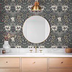 Galerie Wallcoverings Product Code: ET12608 - Arts and Crafts Wallpaper Collection Galerie Wallcoverings Product Code ET12608 - Arts and Crafts Wallpaper Collection - Charcoal Cream Yellow Colours - Ogee Flora Design