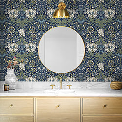 Galerie Wallcoverings Product Code: ET12612 - Arts and Crafts Wallpaper Collection Galerie Wallcoverings Product Code ET12612 - Arts and Crafts Wallpaper Collection - Blue Green White Colours - Ogee Flora Design
