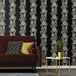 Galerie Wallcoverings Product Code: ET12700 - Arts and Crafts Wallpaper Collection Galerie Wallcoverings Product Code ET12700 - Arts and Crafts Wallpaper Collection - White Beige Black Colours - Blooming Stripe Design