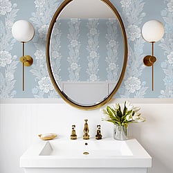 Galerie Wallcoverings Product Code: ET12702 - Arts and Crafts Wallpaper Collection Galerie Wallcoverings Product Code ET12702 - Arts and Crafts Wallpaper Collection - White Blue Beige Colours - Blooming Stripe Design
