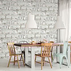 Galerie Wallcoverings Product Code: FH37506 - Homestyle Wallpaper Collection Galerie Wallcoverings Product Code FH37506 - Homestyle Wallpaper Collection - Grey Turquoise Colours - Curio Cabinet Design