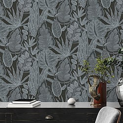 Galerie Wallcoverings Product Code: FL61111 - Flourish Wallpaper Collection Galerie Wallcoverings Product Code FL61111 - Flourish Wallpaper Collection - Grey/Black Colours - Grafic Leaves Motif Design