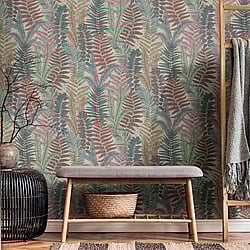 Galerie Wallcoverings Product Code: FL61116 - Flourish Wallpaper Collection Galerie Wallcoverings Product Code FL61116 - Flourish Wallpaper Collection - Beige/Blue Colours - Fern Leaves Motif Design