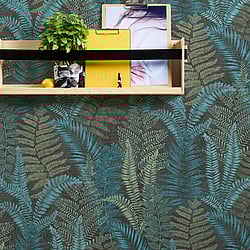 Galerie Wallcoverings Product Code: FL61118 - Flourish Wallpaper Collection Galerie Wallcoverings Product Code FL61118 - Flourish Wallpaper Collection - Blue/Green Colours - Fern Leaves Motif Design