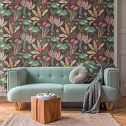 Galerie Wallcoverings Product Code: FL61121 - Flourish Wallpaper Collection Galerie Wallcoverings Product Code FL61121 - Flourish Wallpaper Collection - Green/Pink Colours - Mix Leaves Motif Design