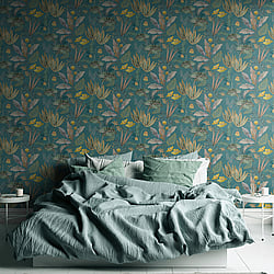 Galerie Wallcoverings Product Code: FL61123 - Flourish Wallpaper Collection Galerie Wallcoverings Product Code FL61123 - Flourish Wallpaper Collection - Blue/Yellow Colours - Mix Leaves Motif Design