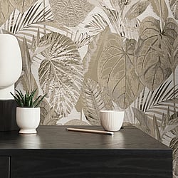 Galerie Wallcoverings Product Code: FL61156 - Flourish Wallpaper Collection Galerie Wallcoverings Product Code FL61156 - Flourish Wallpaper Collection - Beige/Brown Colours - Jungle Leaves Motif Design