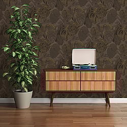Galerie Wallcoverings Product Code: FL61157 - Flourish Wallpaper Collection Galerie Wallcoverings Product Code FL61157 - Flourish Wallpaper Collection - Brown/Metallic Colours - Jungle Leaves Motif Design