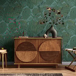 Galerie Wallcoverings Product Code: FL61158 - Flourish Wallpaper Collection Galerie Wallcoverings Product Code FL61158 - Flourish Wallpaper Collection - Green/Metallic Colours - Jungle Leaves Motif Design