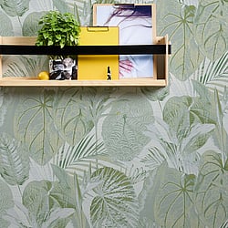 Galerie Wallcoverings Product Code: FL61159 - Flourish Wallpaper Collection Galerie Wallcoverings Product Code FL61159 - Flourish Wallpaper Collection - Grey/Green Colours - Jungle Leaves Motif Design