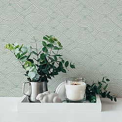 Galerie Wallcoverings Product Code: FS72002 - Fusion Wallpaper Collection Galerie Wallcoverings Product Code FS72002 - Fusion Wallpaper Collection - Green White Colours - Geo Swirl Motif Design
