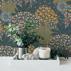 Galerie Wallcoverings Product Code: FS72008 - Fusion Wallpaper Collection Galerie Wallcoverings Product Code FS72008 - Fusion Wallpaper Collection - Turqouise Yellow Colours - Forest Bloom Motif Design