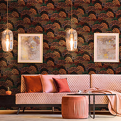 Galerie Wallcoverings Product Code: FS72040 - Fusion Wallpaper Collection Galerie Wallcoverings Product Code FS72040 - Fusion Wallpaper Collection - Orange Green Black Colours - Forest Bloom Motif Design