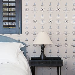 Galerie Wallcoverings Product Code: G23031 - Deauville 2 Wallpaper Collection Galerie Wallcoverings Product Code G23031 - Deauville 2 Wallpaper Collection - Navy Blue Sky Blue Beige Colours - Deauville Boat Motif Design