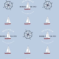 Galerie Wallcoverings Product Code: G23037 - Deauville 2 Wallpaper Collection Galerie Wallcoverings Product Code G23037 - Deauville 2 Wallpaper Collection - Sky Blue Red White Colours - Deauville Boat Motif Design