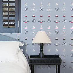 Galerie Wallcoverings Product Code: G23037 - Deauville 2 Wallpaper Collection Galerie Wallcoverings Product Code G23037 - Deauville 2 Wallpaper Collection - Sky Blue Red White Colours - Deauville Boat Motif Design