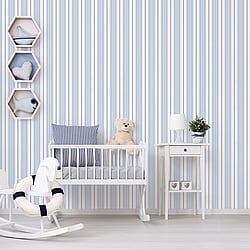 Galerie Wallcoverings Product Code: G23064 - Deauville 2 Wallpaper Collection Galerie Wallcoverings Product Code G23064 - Deauville 2 Wallpaper Collection - Sky Blue Navy Blue White Colours - Two Colour Stripe Design