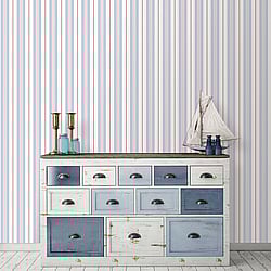 Galerie Wallcoverings Product Code: G23065 - Deauville 2 Wallpaper Collection Galerie Wallcoverings Product Code G23065 - Deauville 2 Wallpaper Collection - Sky Blue Red White Colours - Two Colour Stripe Design