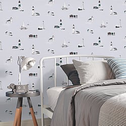 Galerie Wallcoverings Product Code: G23311 - Deauville 2 Wallpaper Collection Galerie Wallcoverings Product Code G23311 - Deauville 2 Wallpaper Collection - Green Grey White Colours - Beach Huts Design