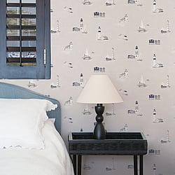 Galerie Wallcoverings Product Code: G23312 - Deauville 2 Wallpaper Collection Galerie Wallcoverings Product Code G23312 - Deauville 2 Wallpaper Collection - Navy Blue Sky Blue Beige Colours - Beach Huts Design